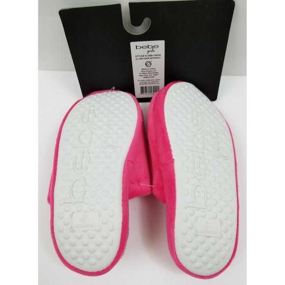 Bebe Girls Kids Warm Slippers Slip On Sandals Logo Bow Pink X2 - Picture 4 of 4